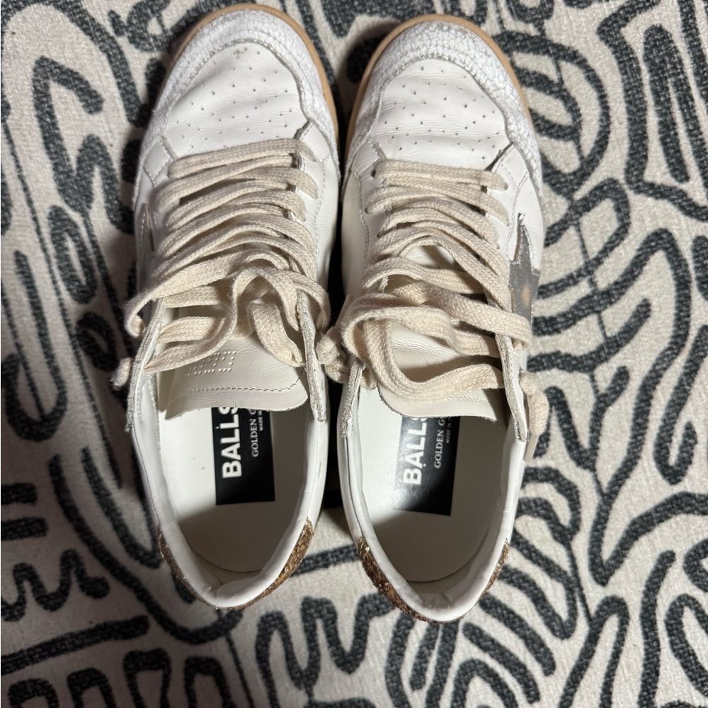 Golden Goose White and Gold Ballstar Sneakers - Picture 2 of 6